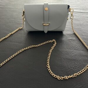 Elegant Baby Blue Women's Italian Leather Bag with Crossbody Chain - From Italy!